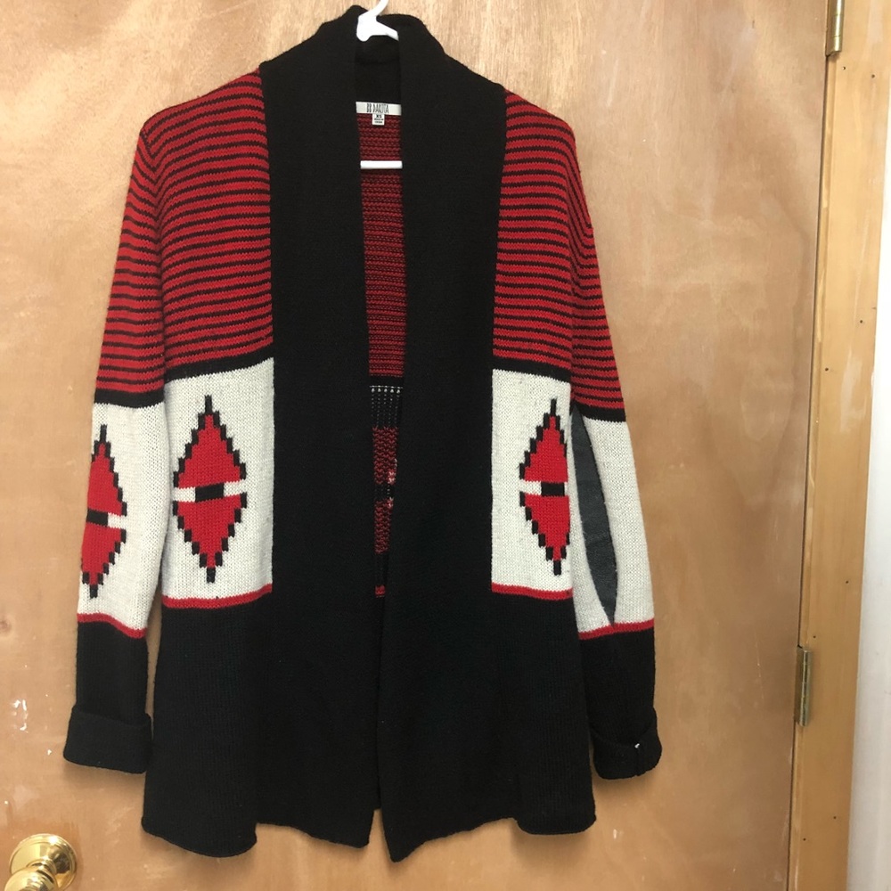 BB Dakota cardigan sweater red white and black